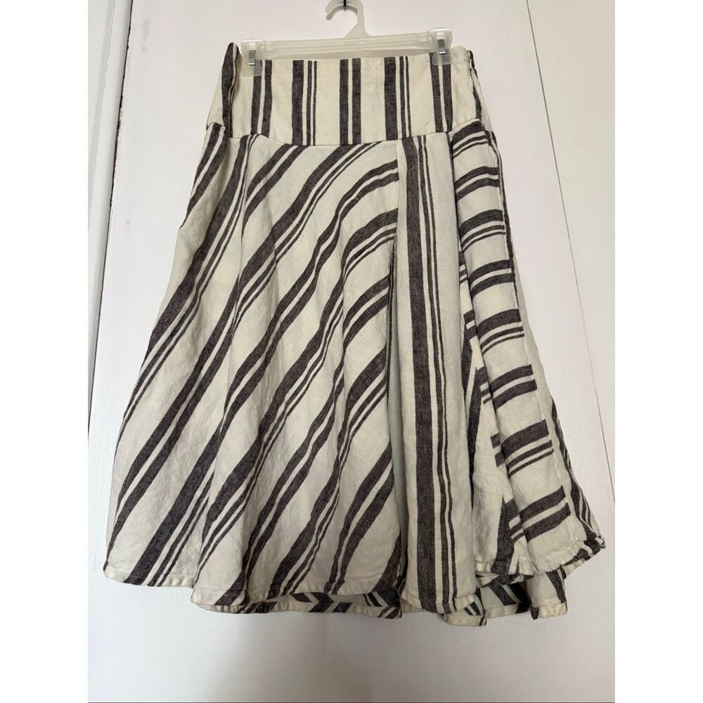 GAP 100% Linen Striped A-Line Midi Skirt Cream Brown Size 4R - Picture 2 of 9